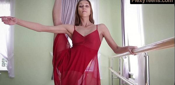  Horny gymnast Inessa in a red dress